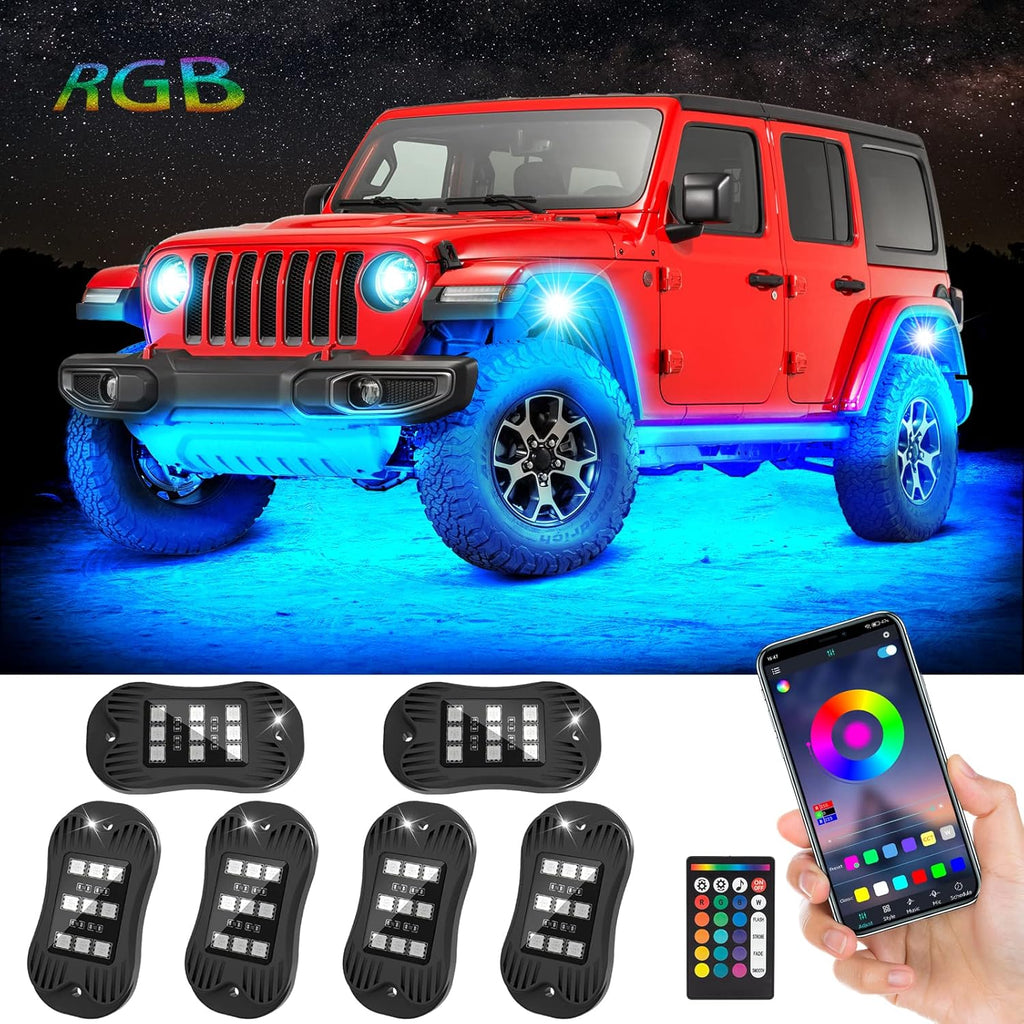 RGB Led Rock Lights for Trucks Exterior, 6 Pods, Waterproof, Pack of 2 F772788
