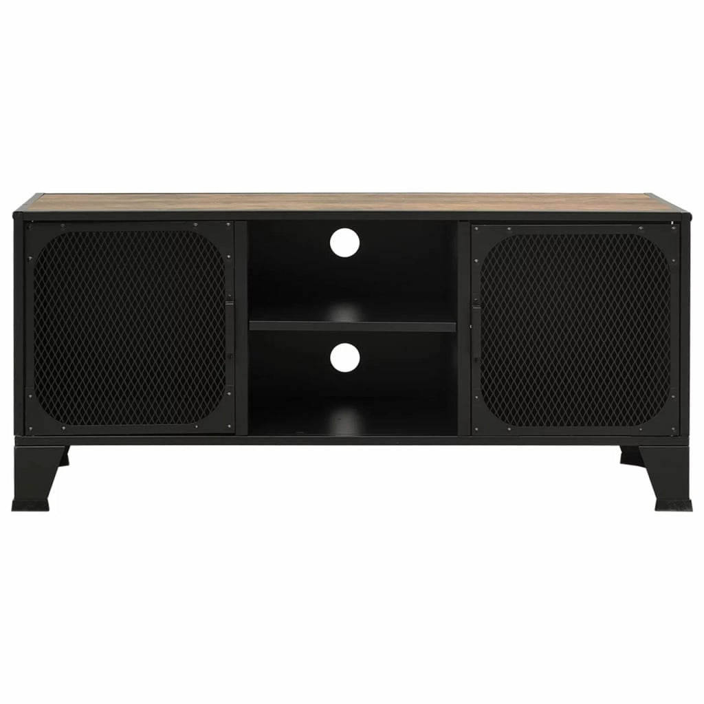 Rustic Brown TV Stand with 2 Mesh Doors and Storage Shelf Q4022