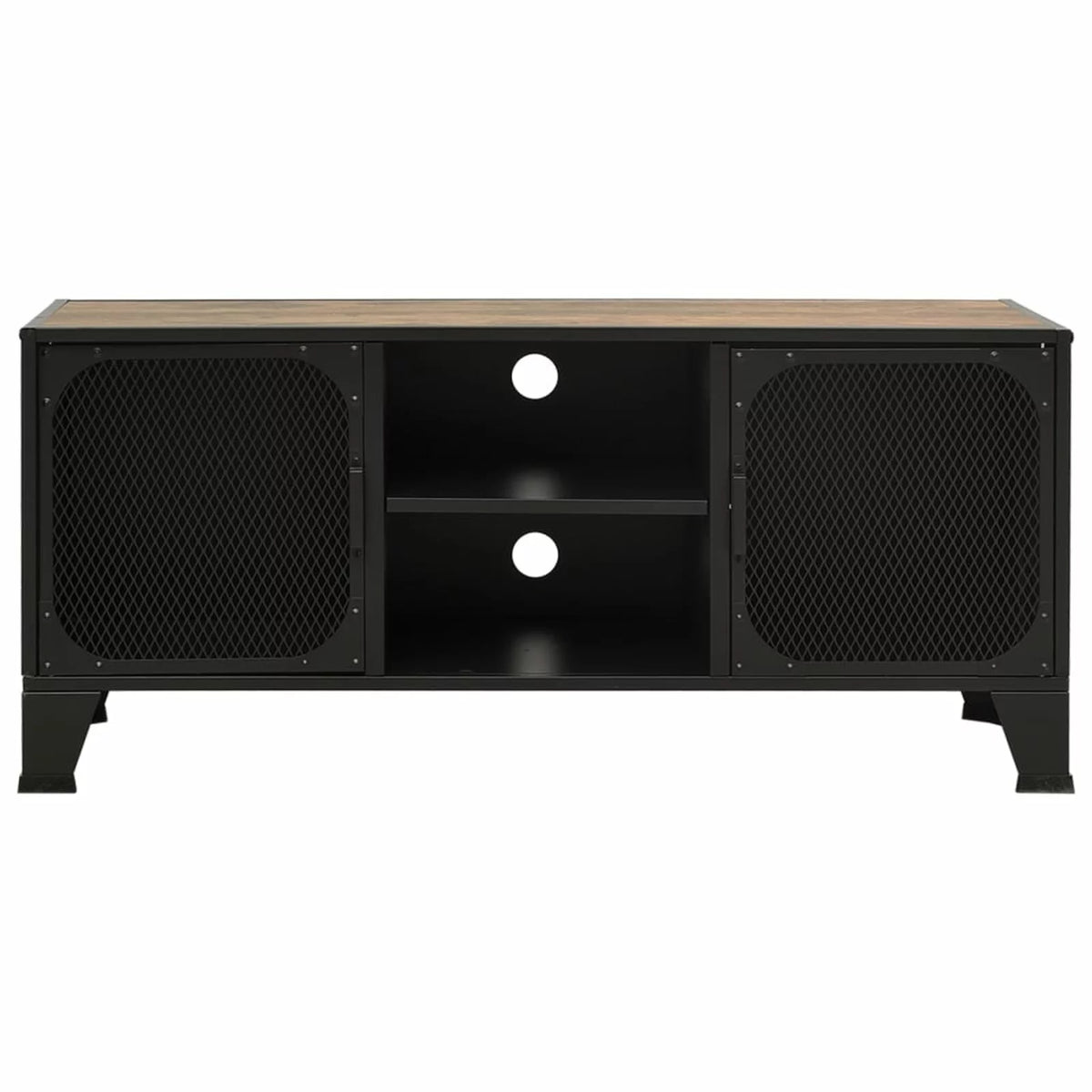 Rustic Brown TV Stand with 2 Mesh Doors and Storage Shelf Q4022