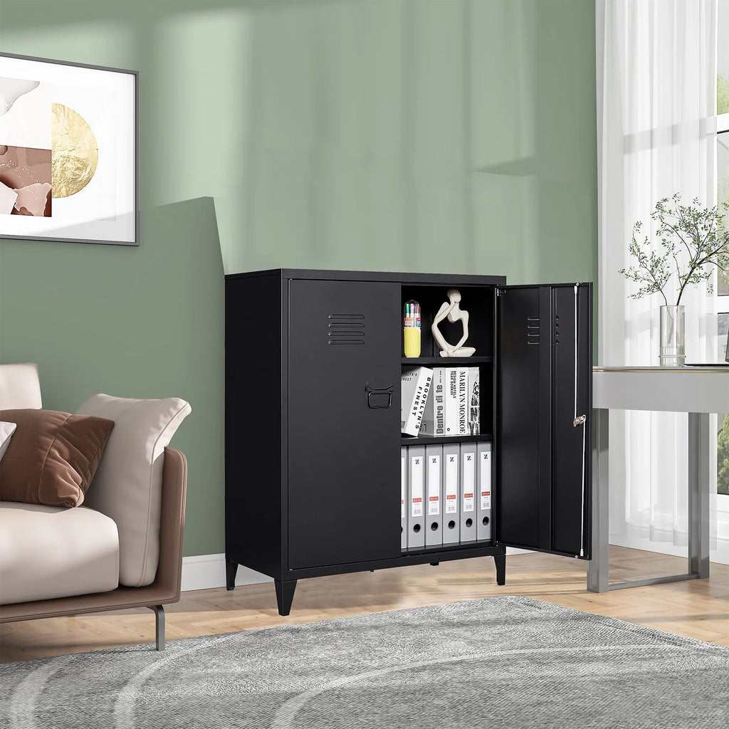 2 Door Metal Accent Cabinet with 2 Shelves, Black N95361