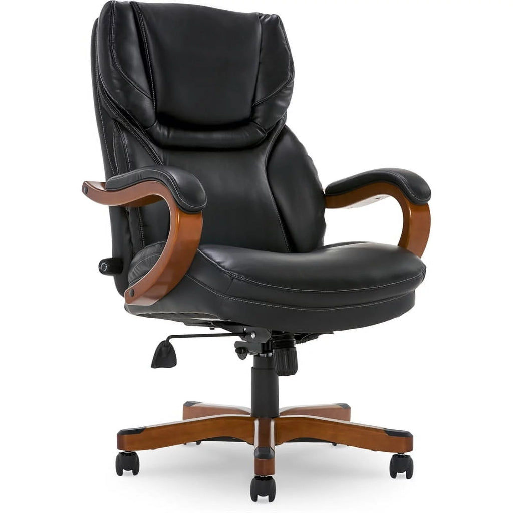 Big and Tall Executive Office Chair with Wood Accents Black N469