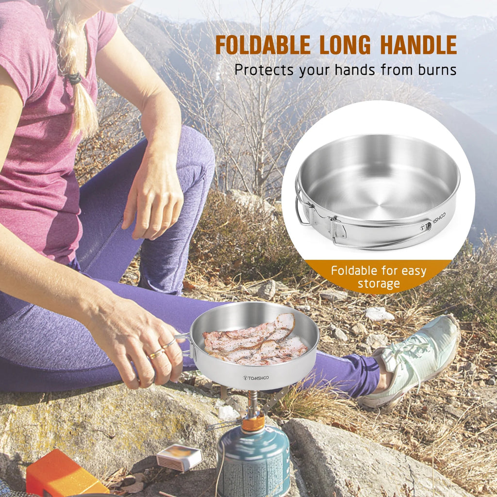 2pcs Stainless Steel Camping Cookware Set with Mesh Carry Bag K3705