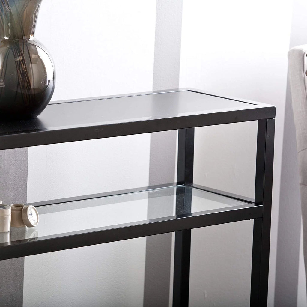 Black Metal Console Table with Glass Shelf L690316