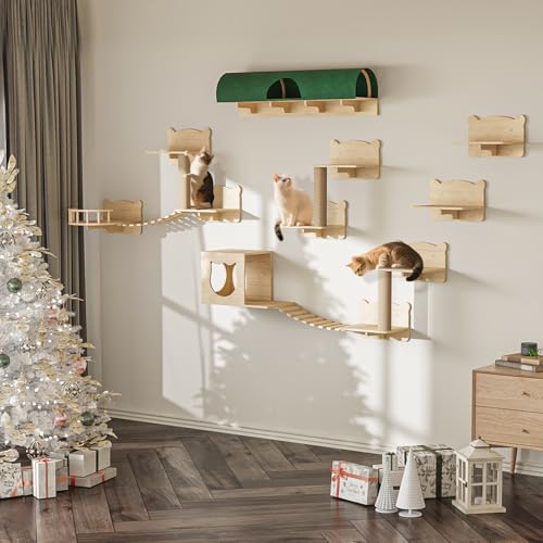 16 Pcs Wall Mounted Cat Shelves with Bed and Scratching Post A515407