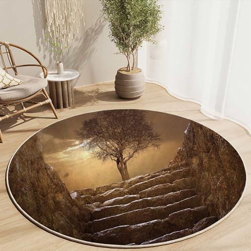 Green Tropical Leaves Round Rug 39 in Floor Protector Mat I5190