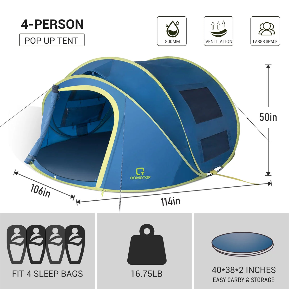 4-Person Waterproof Pop Up Camping Tent R98544