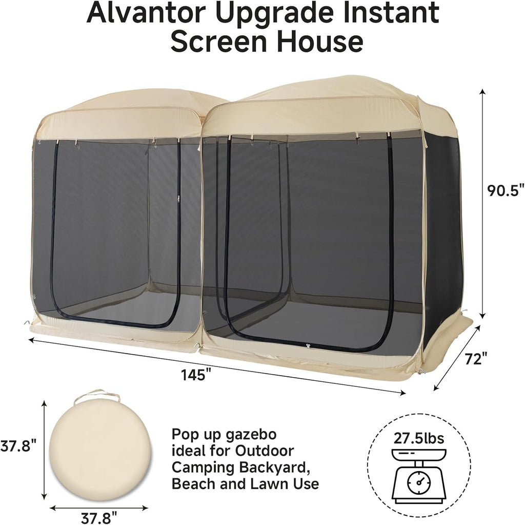 Beige 12' x 7.5' Pop Up Screen Tent Gazebo with Mesh Mosquito Netting Z59155