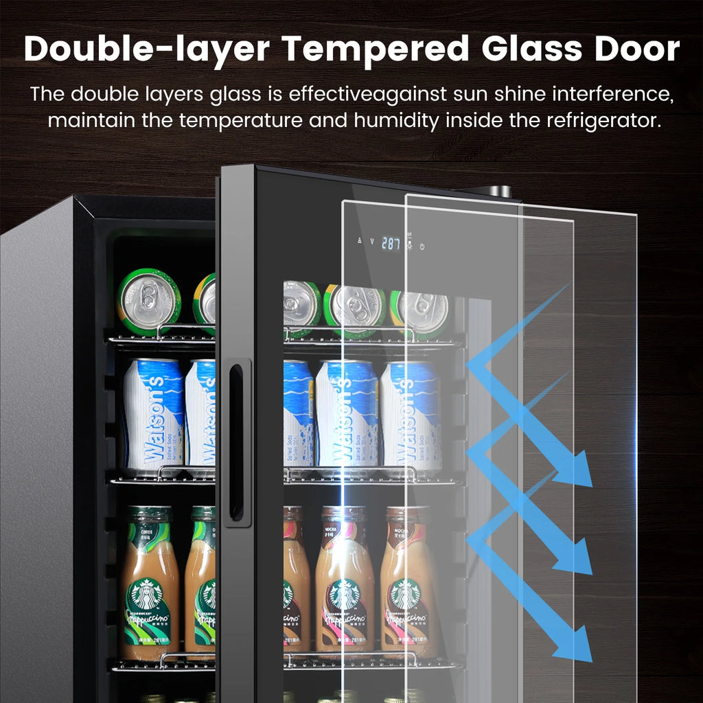 Black 96 Cans Beverage Refrigerator with Glass Door Q499