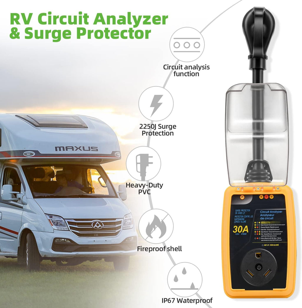 RV Surge Protector 30 Amp with Waterproof Cover, Circuit Analyzer Z743