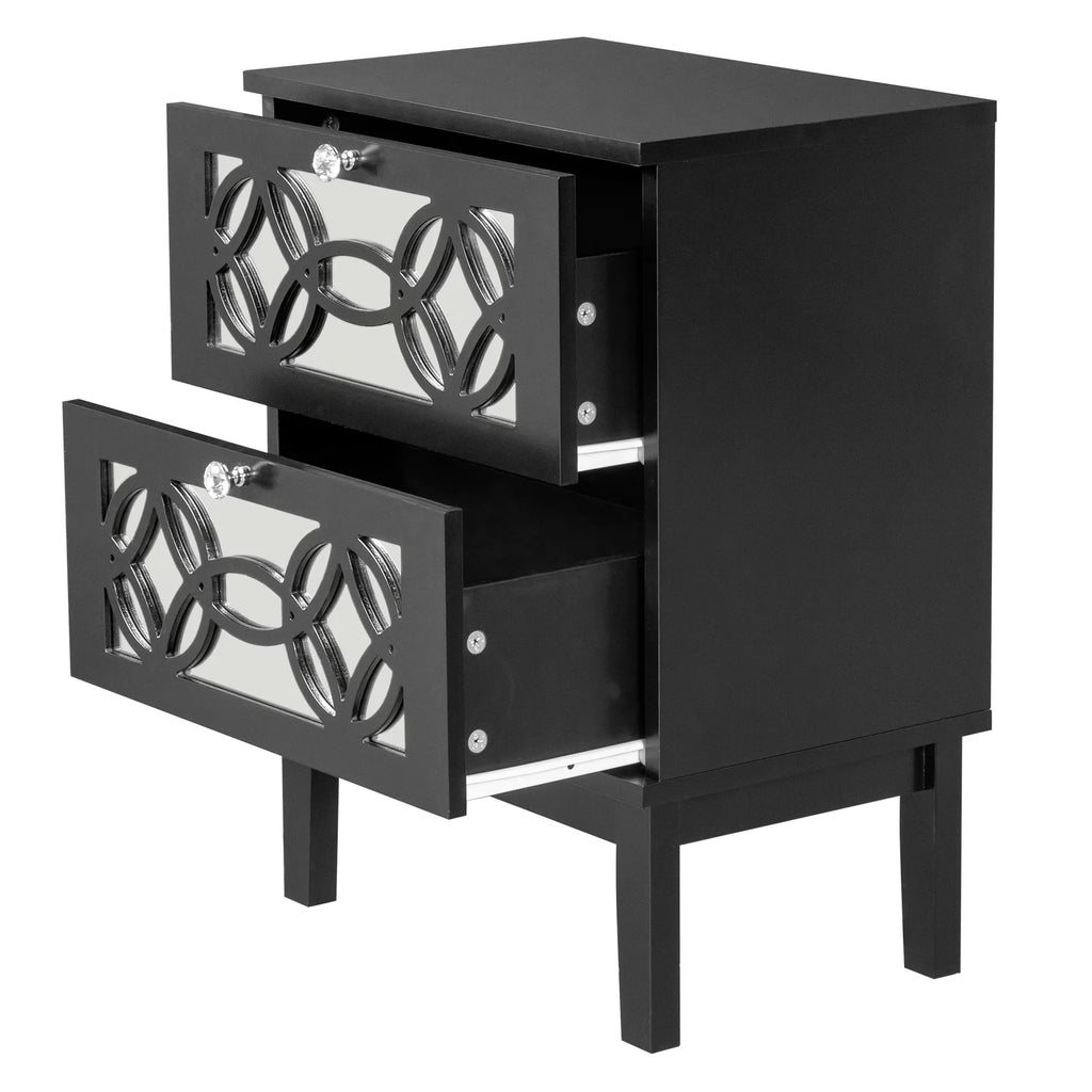 Black Modern Bedside Table with Storage Drawers and Smoked Mirror Q5613