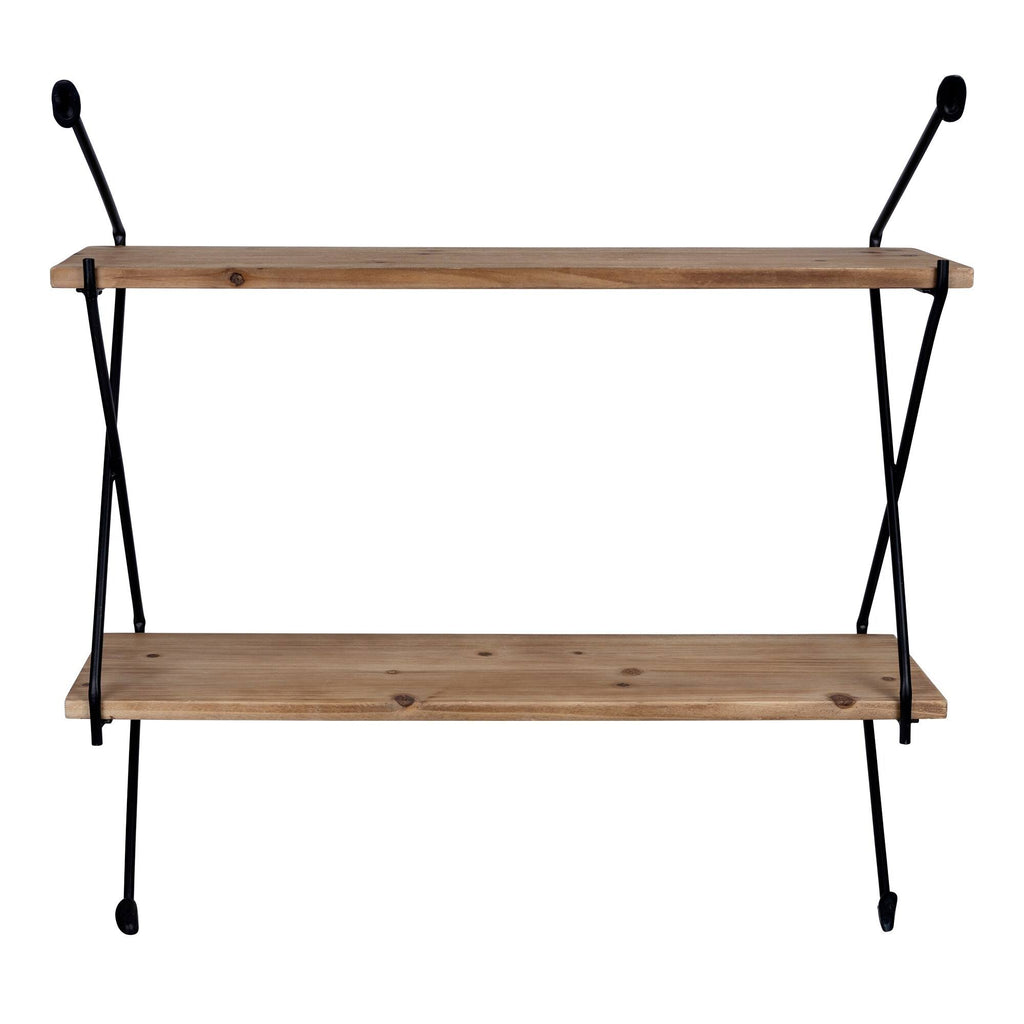 Industrial 2 Tier Metal Wire and Wood Wall Shelf M723