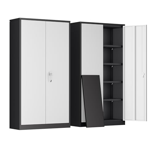 72" Black Locking Steel Storage Cabinet with 4 Adjustable Shelves A94632