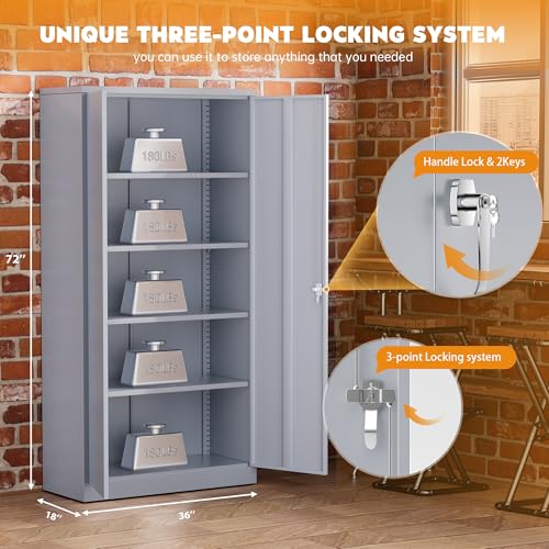 72" Black Locking Steel Storage Cabinet with 4 Adjustable Shelves A94632
