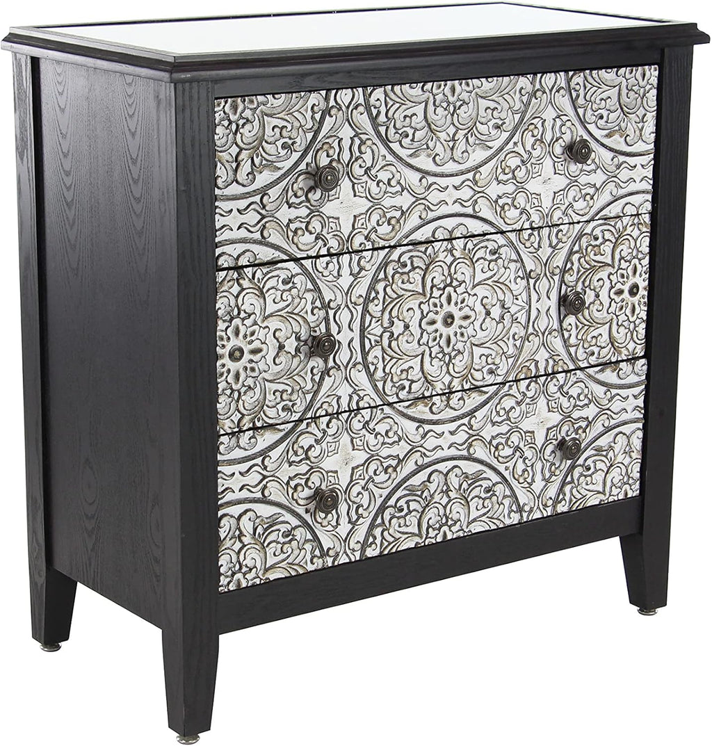 Black White 3 Drawer Wood and Metal Cabinet D91605