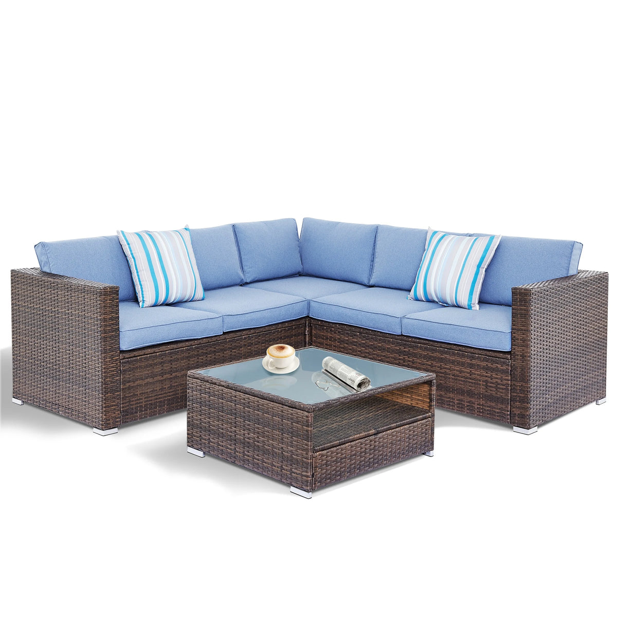 4-Piece Outdoor Wicker Sectional Sofa Set Grey X763