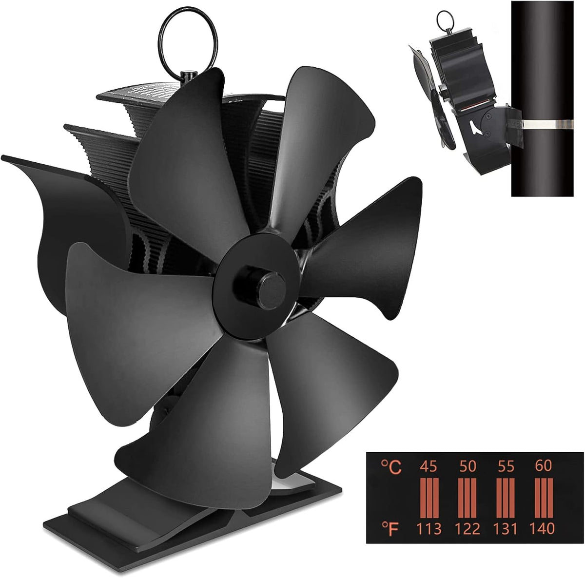 6 Blades Stove Fan with Thermometer Strip K5908