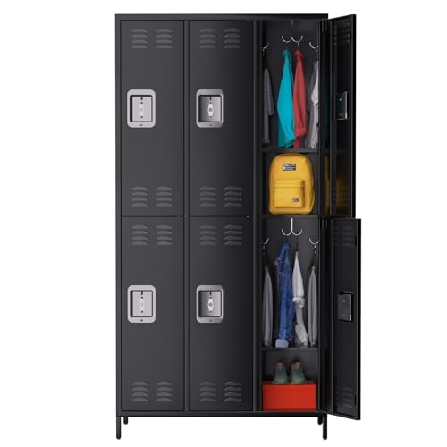9 Door Metal Storage Cabinet with 27 Hooks and 9 Shelves, Black B811371