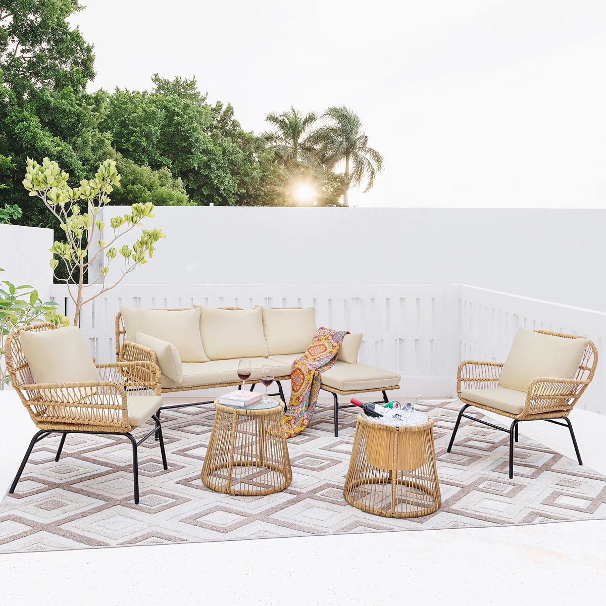 Beige Wicker Outdoor Sectional Sofa U936370
