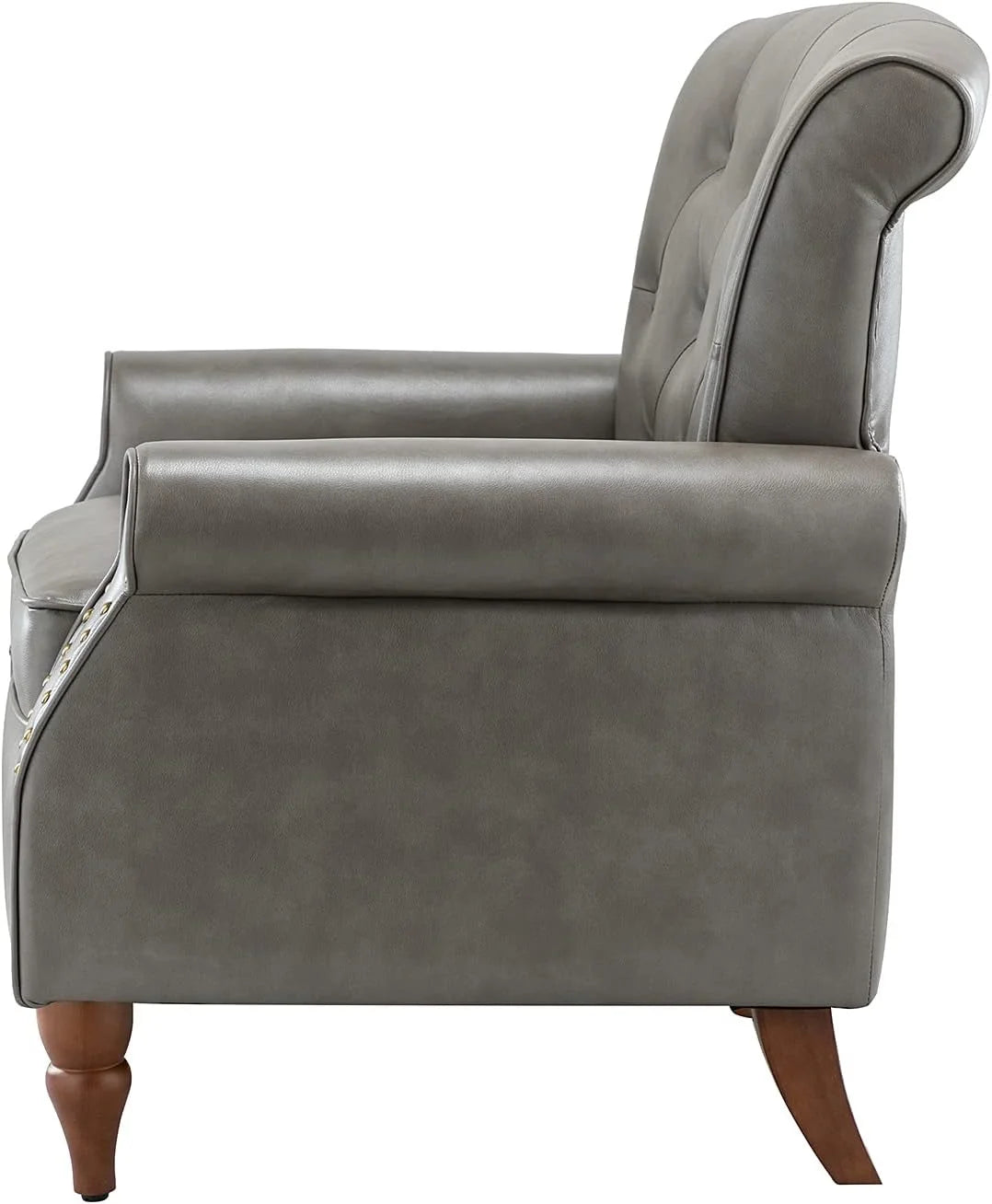 Black Faux Leather Accent Chair with Solid Wood Legs U3886