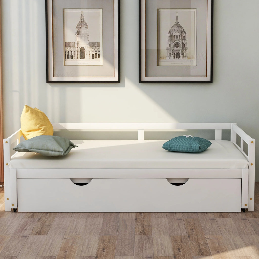 White Wooden Sofa Bed with Rollers R4551