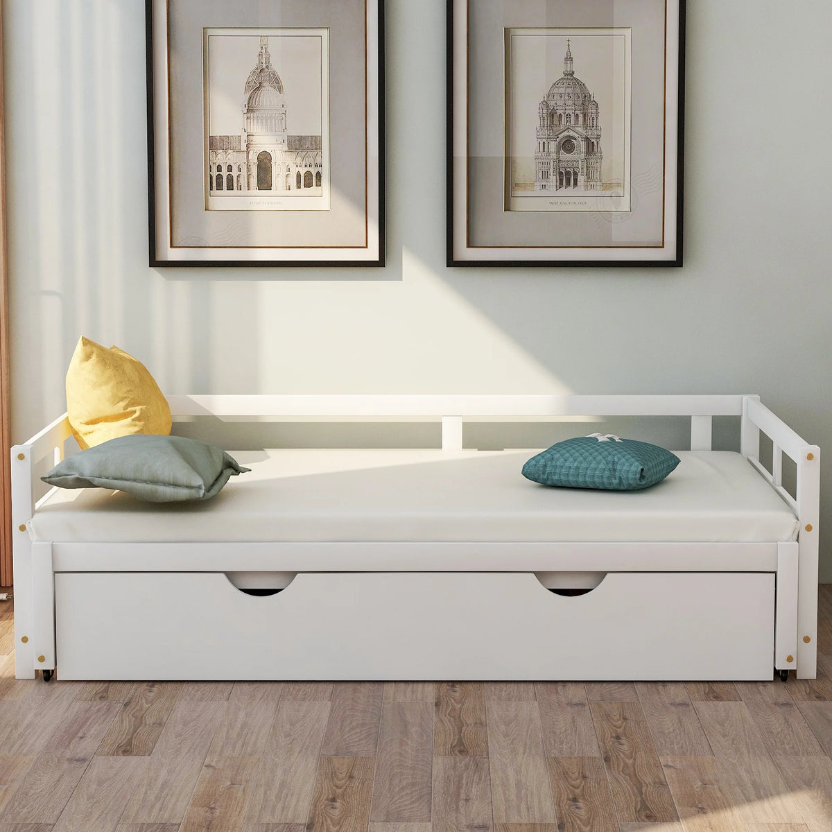 White Wooden Sofa Bed with Rollers R4551