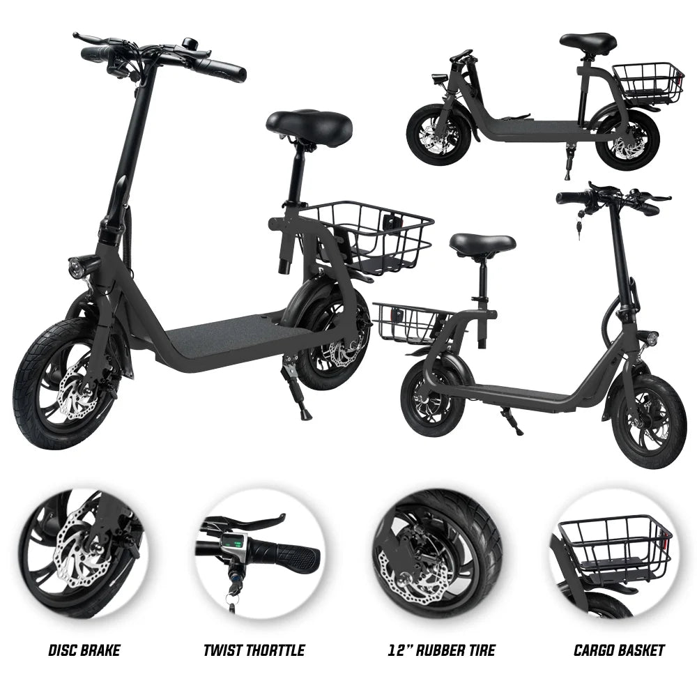 Foldable Electric Scooter with Seat and Carry Basket N63496