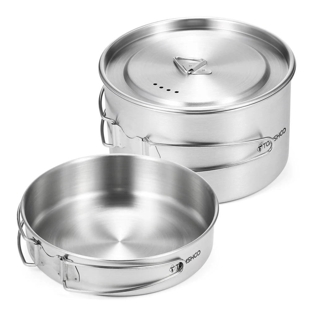2pcs Stainless Steel Camping Cookware Set with Mesh Carry Bag K3705
