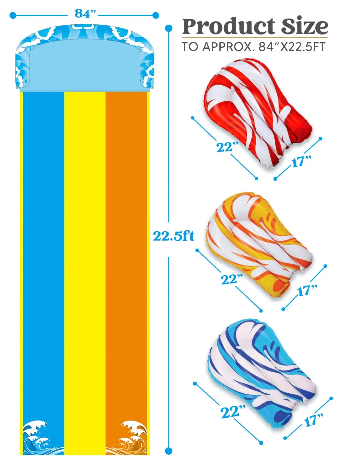 22.5ft Triple Water Slide and 3 Boogie Boards E45474