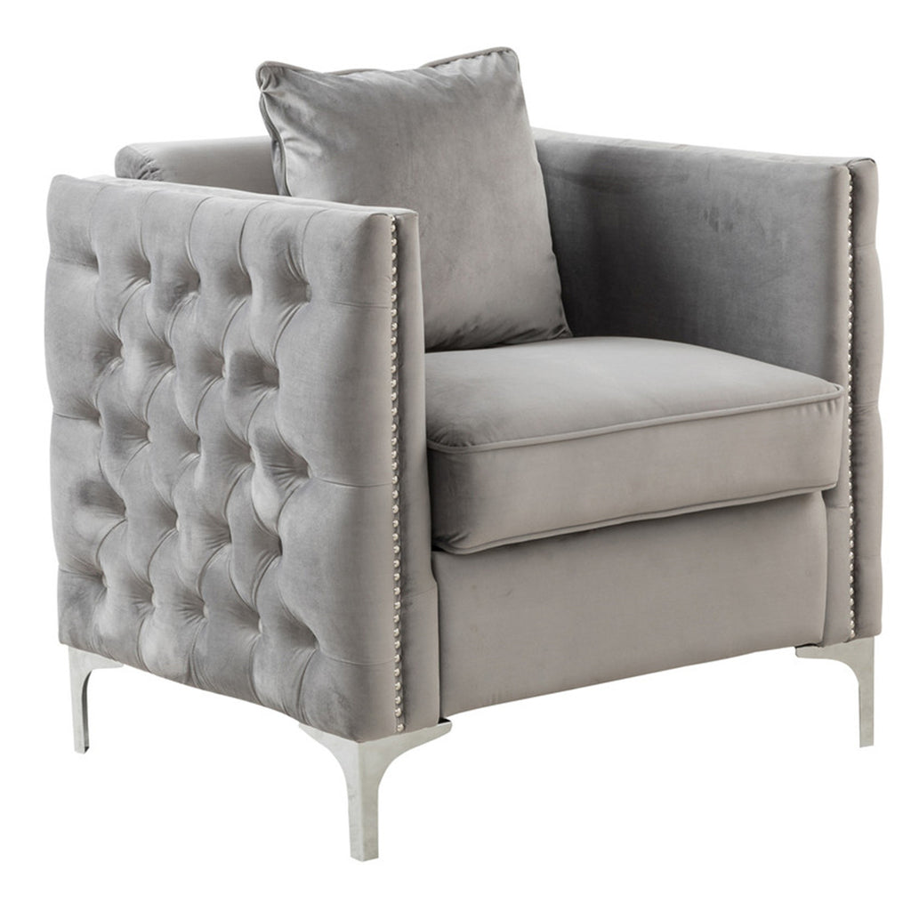 Gray Velvet Chair with 1 Pillow X570162