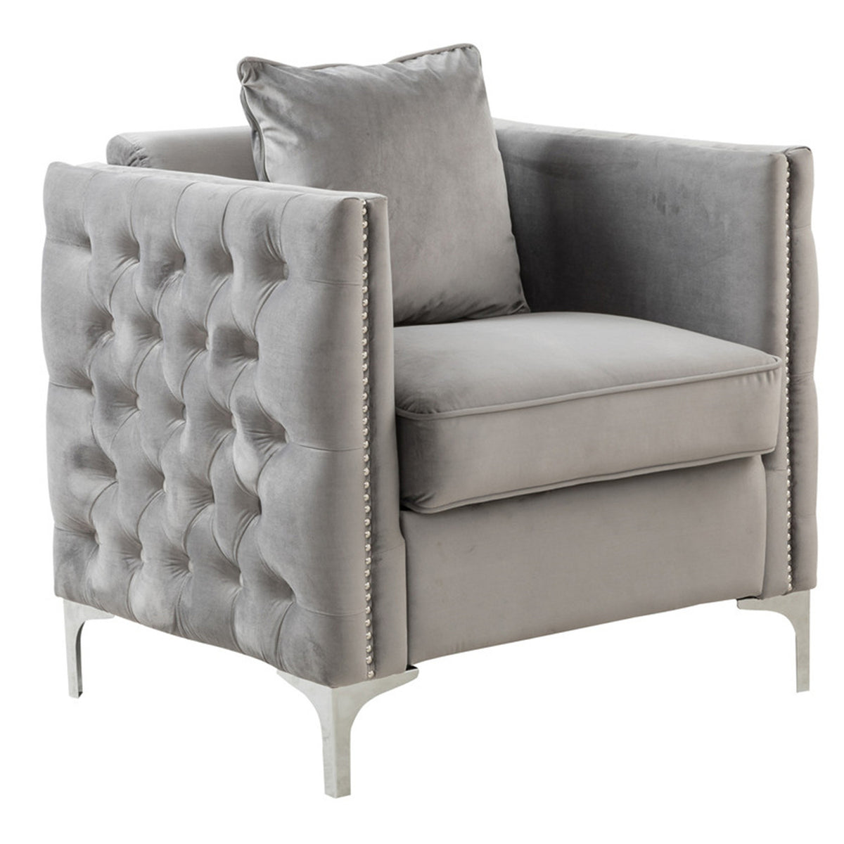 Gray Velvet Chair with 1 Pillow X570162