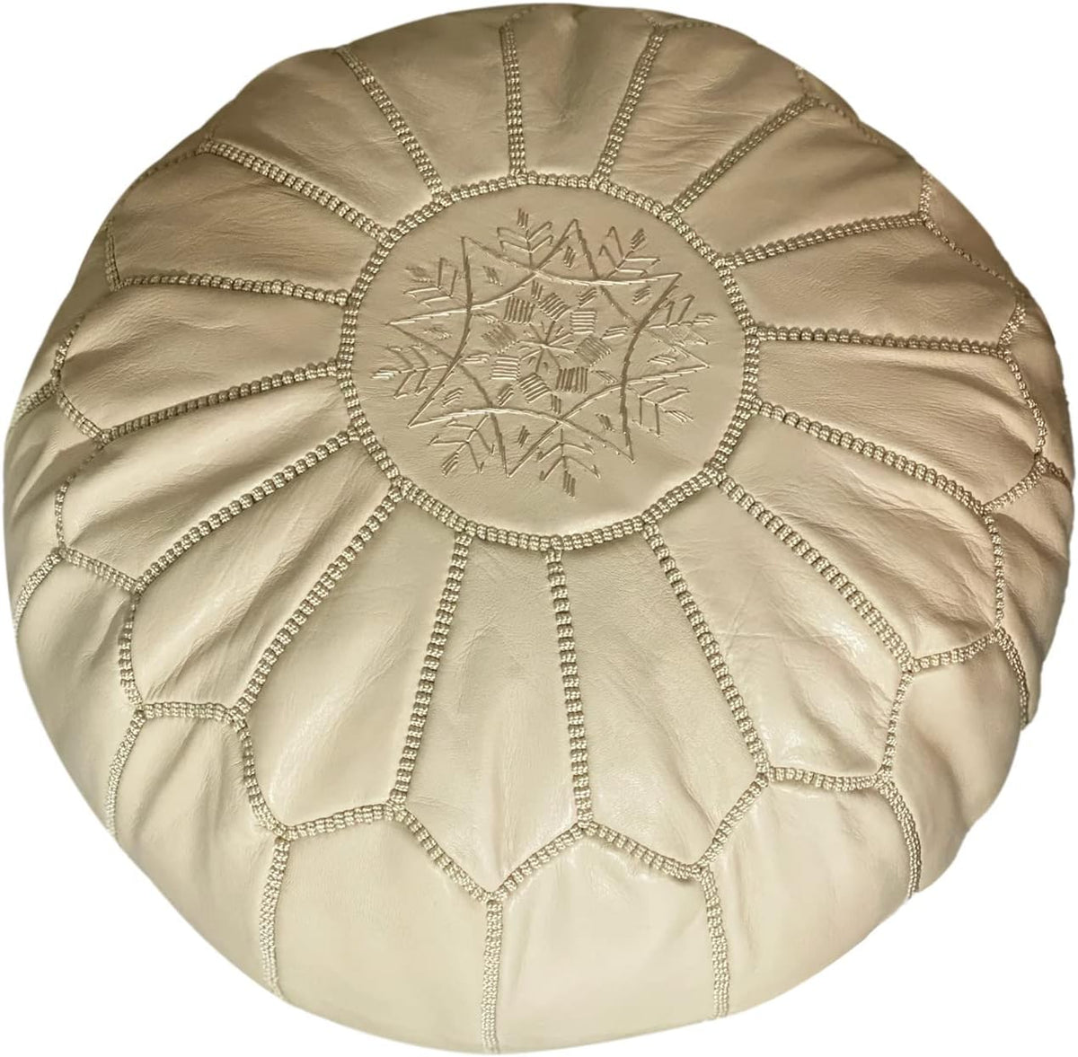 Round Moroccan Pouf Cover Genuine Leather Hand Stitched R415