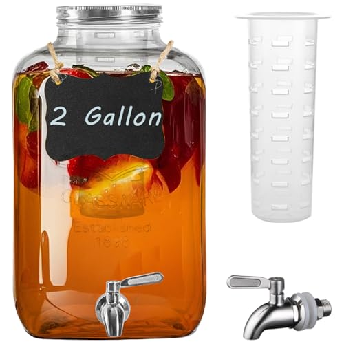 1 Gallon Glass Drink Dispenser with Stand, 2 Pack U526
