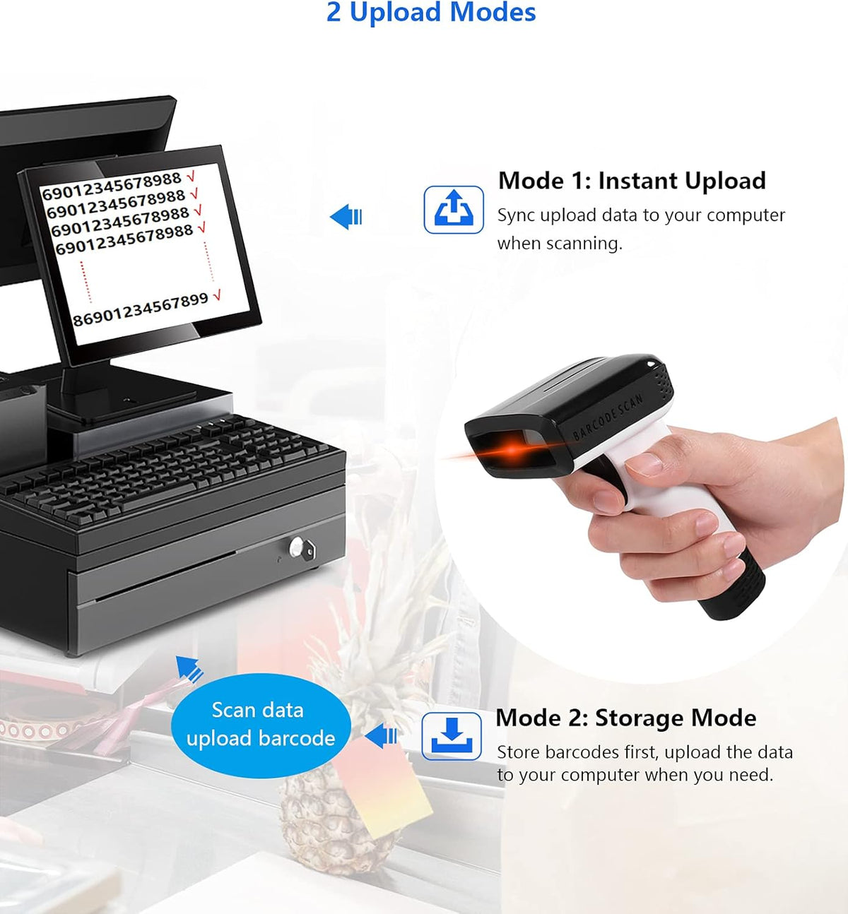 White Wireless Barcode Scanner with Vibration Alert V1481