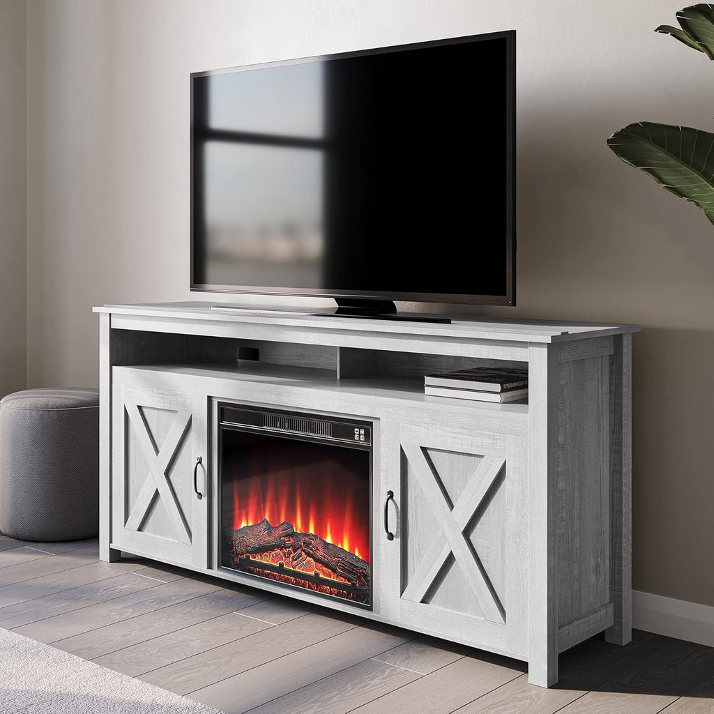 Dark Walnut Barn Door Wood Electric Fireplace TV Stand T6886