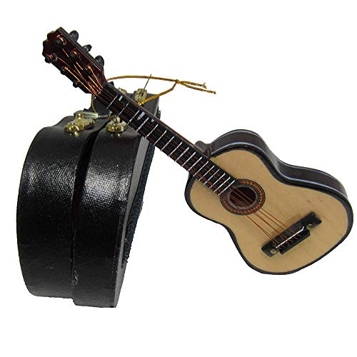 Wooden Guitar Christmas Ornament Acoustic Instrument with Case Holiday Tree Decoration B77951
