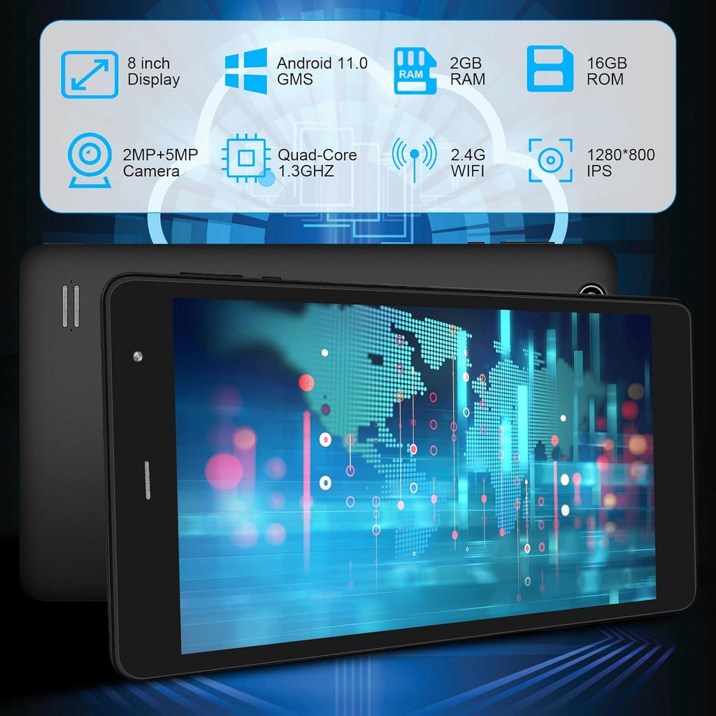 Tablet 8 inch 16GB Storage 128GB TF Expansion Android 11.0 Quad-core A7 Processor 800x1280 IPS HD Touchscreen Dual Camera WiFi Bluetooth T803