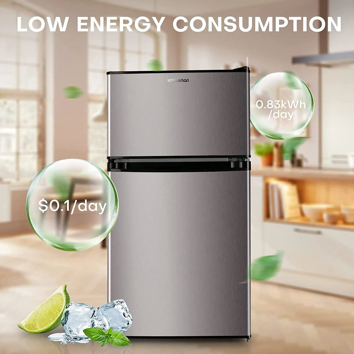 3.2 Cu.ft Double Door Mini Fridge with Freezer C588721