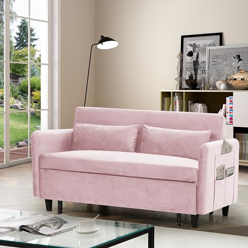 Gray Velvet Convertible Sofa Bed with Pull-Out Bed I977