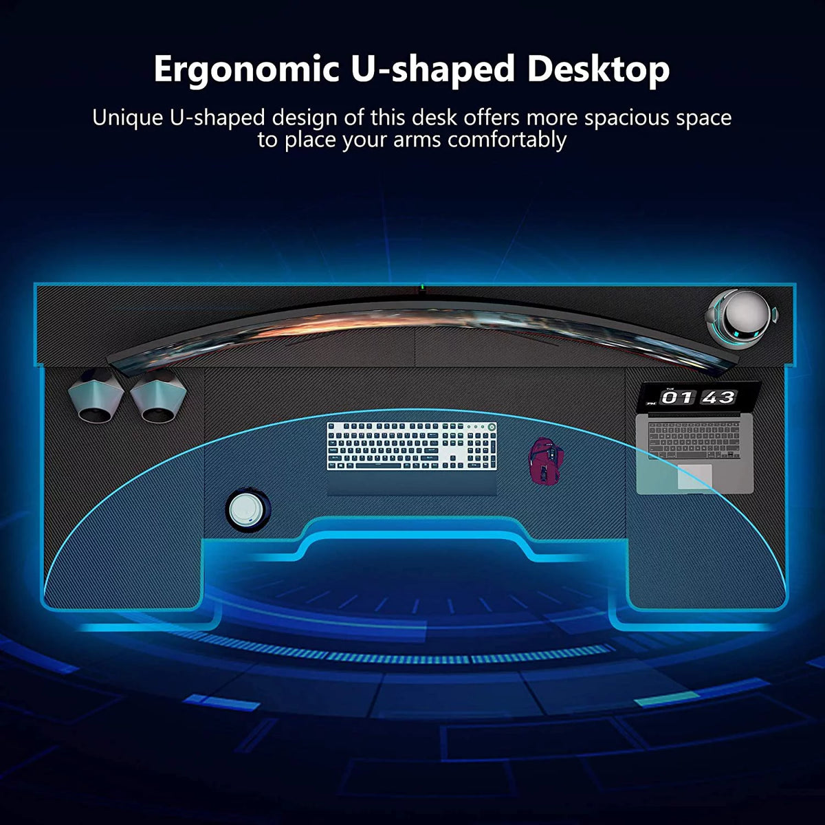 Black U Shaped Computer Desk with Hutch G6786