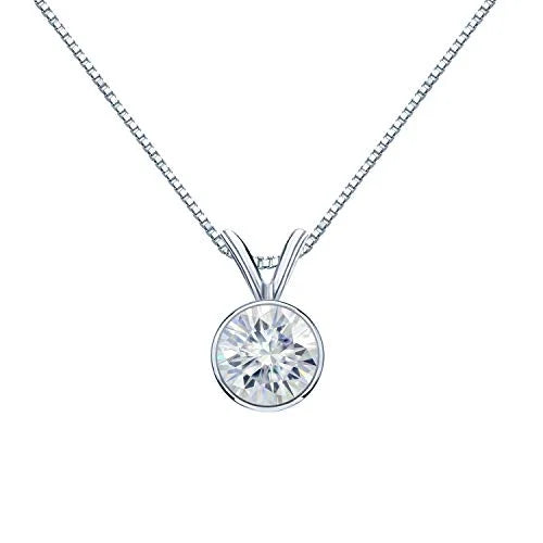 Platinum Bezel-set Solitaire Moissanite Pendant Necklace 16 to 18-inch V172005