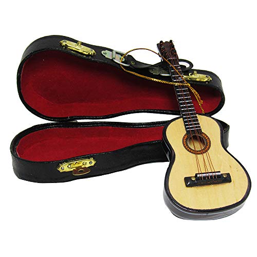 Wooden Guitar Christmas Ornament Acoustic Instrument with Case Holiday Tree Decoration B77951