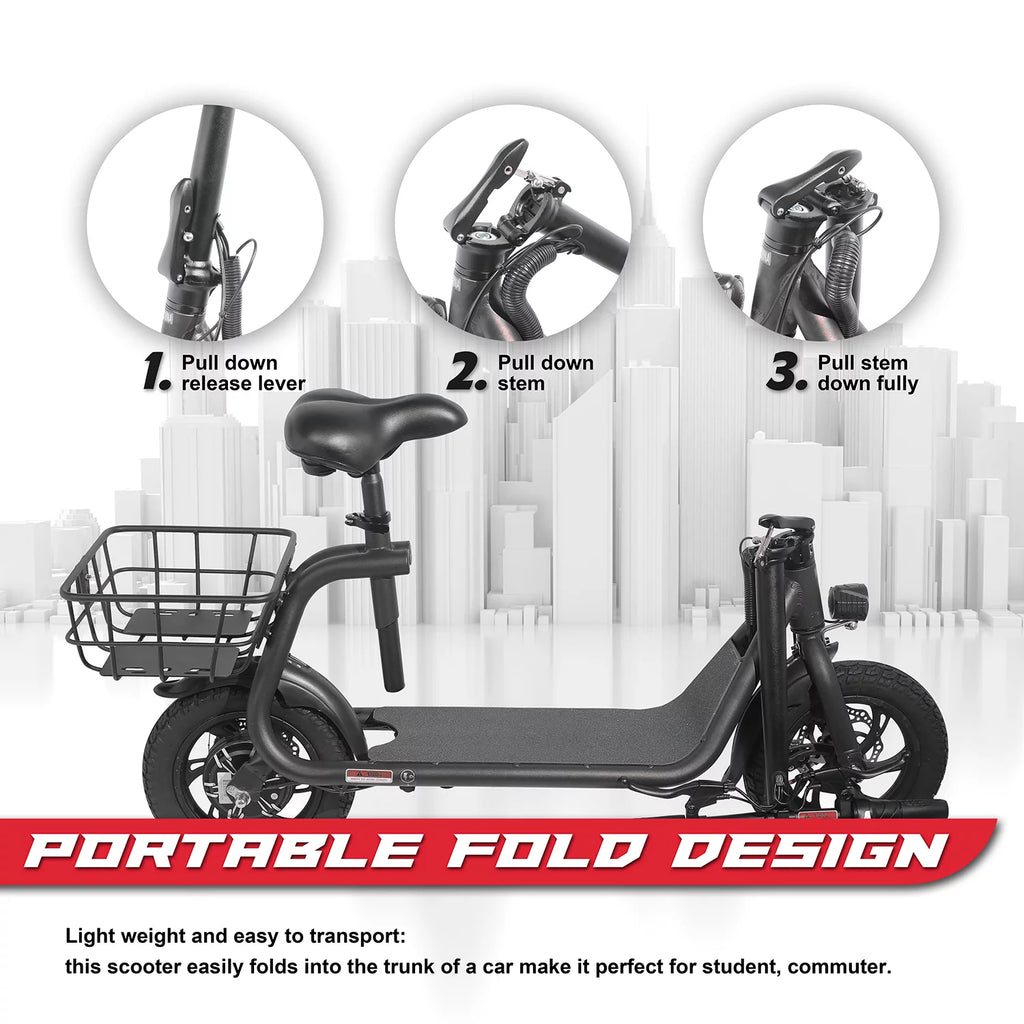 Foldable Electric Scooter with Seat and Carry Basket N63496