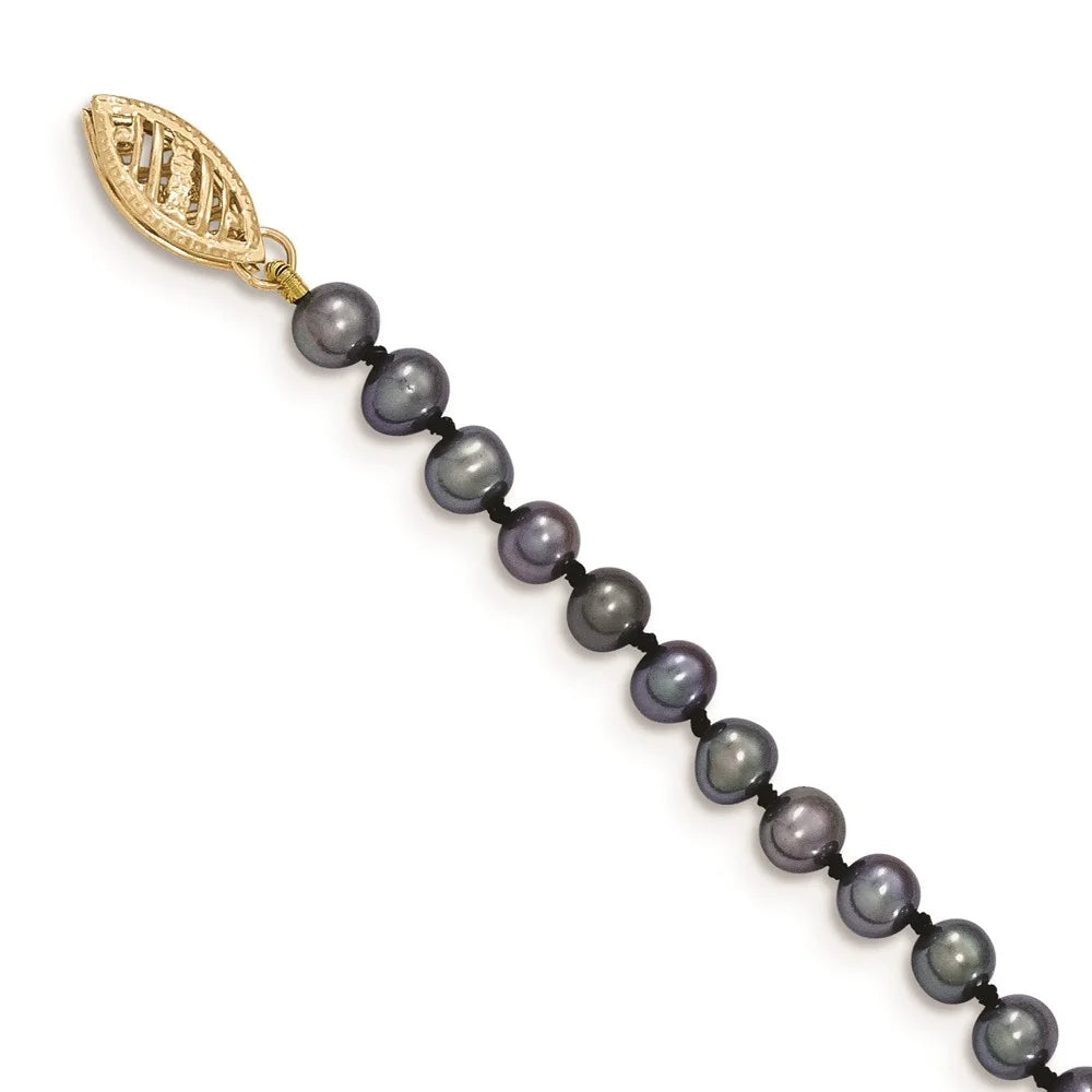 14K Yellow Gold Pearl Chain Necklace 4-5 mm Black Freshwater Cultured 16 inch X344