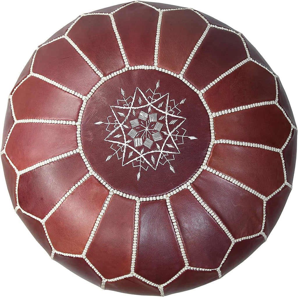 Round Moroccan Pouf Cover Genuine Leather Hand Stitched R415