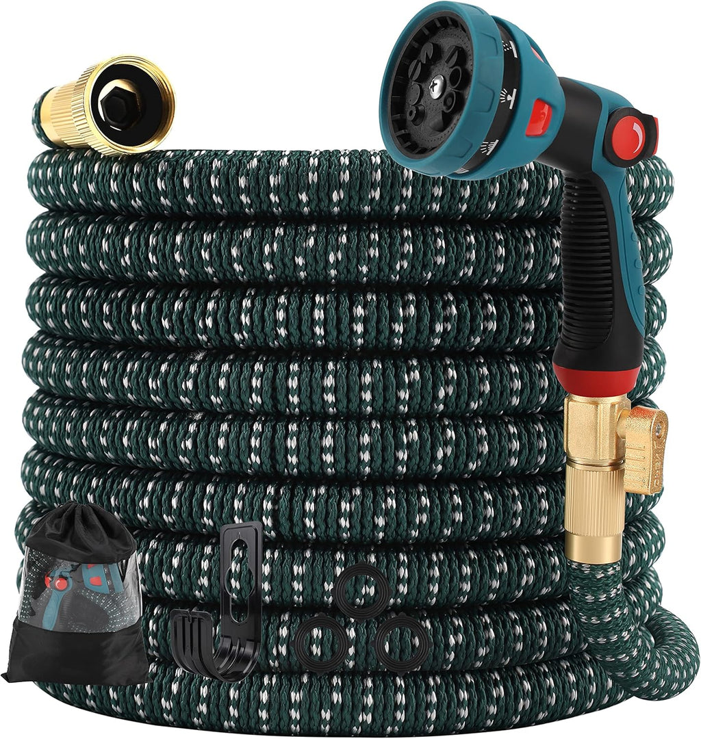 100ft Expandable Garden Hose with 10 Function Spray Nozzle, Solid Brass Fittings, Pack of 2 X5990