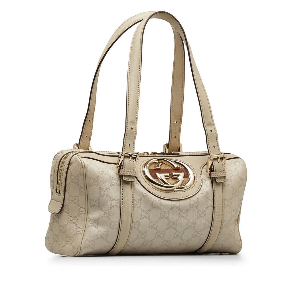 White Calf Leather Boston Bag T50942