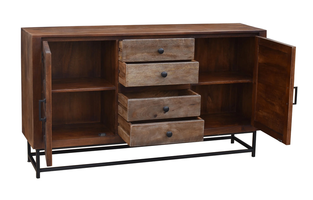 Recycled Mango Wood Sideboard with 4 Drawers and 2 Doors Q128