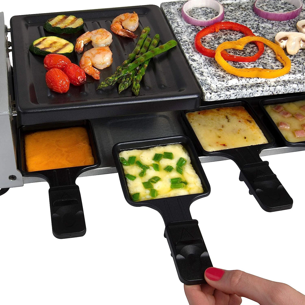 Raclette Table Grill with Non-stick Grilling Plate and Cooking Stone, 8 Person Electric Tabletop Cooker Q6830