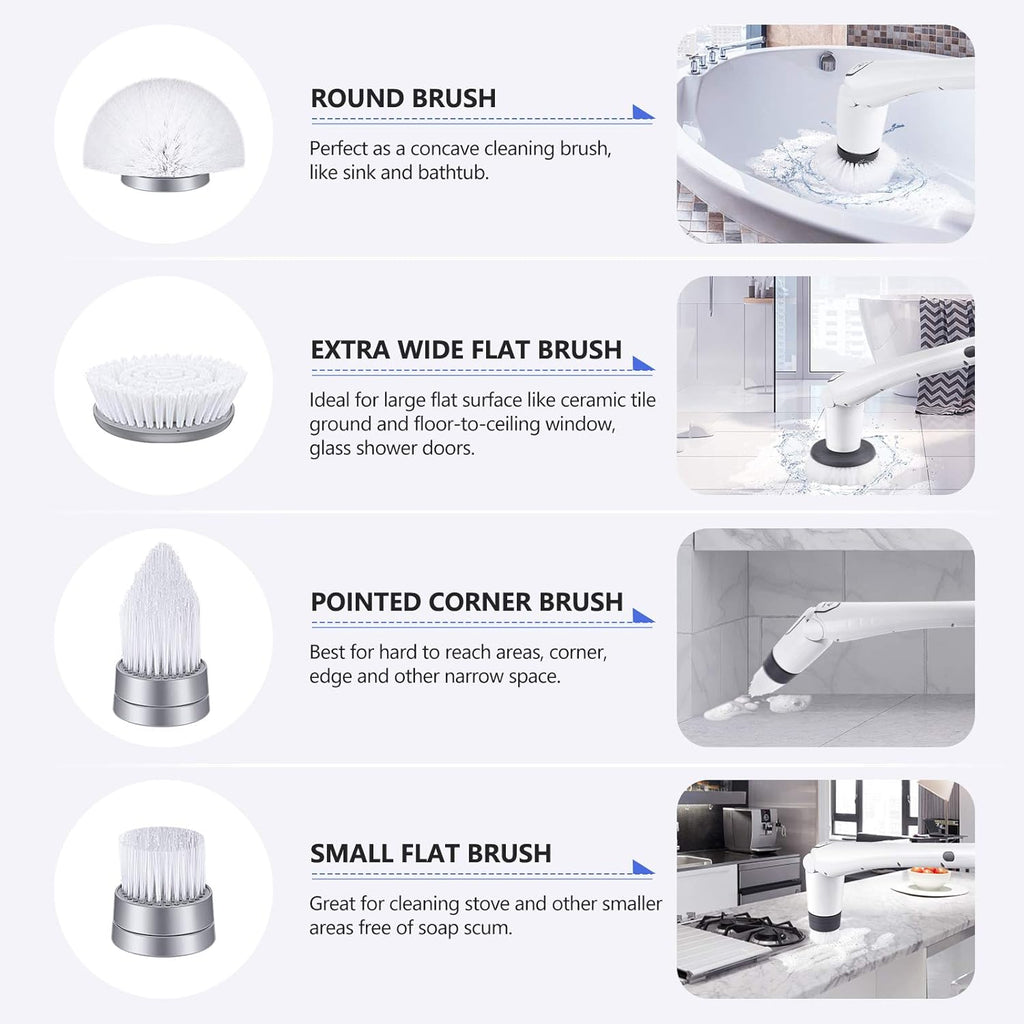 Electric Spin Scrubber with 4 Replaceable Rotating Brush Heads, Adjustable Extension Handle E45505