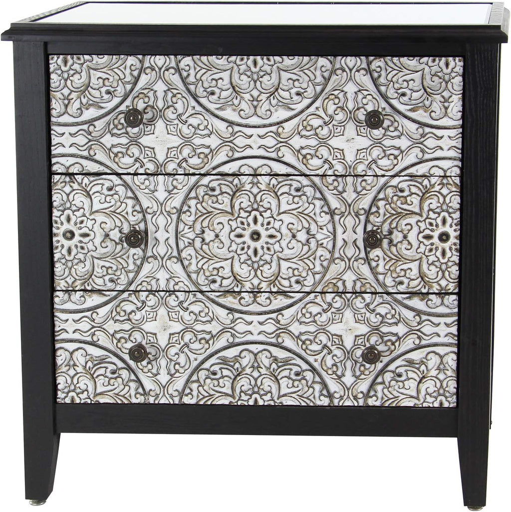Black White 3 Drawer Wood and Metal Cabinet D91605